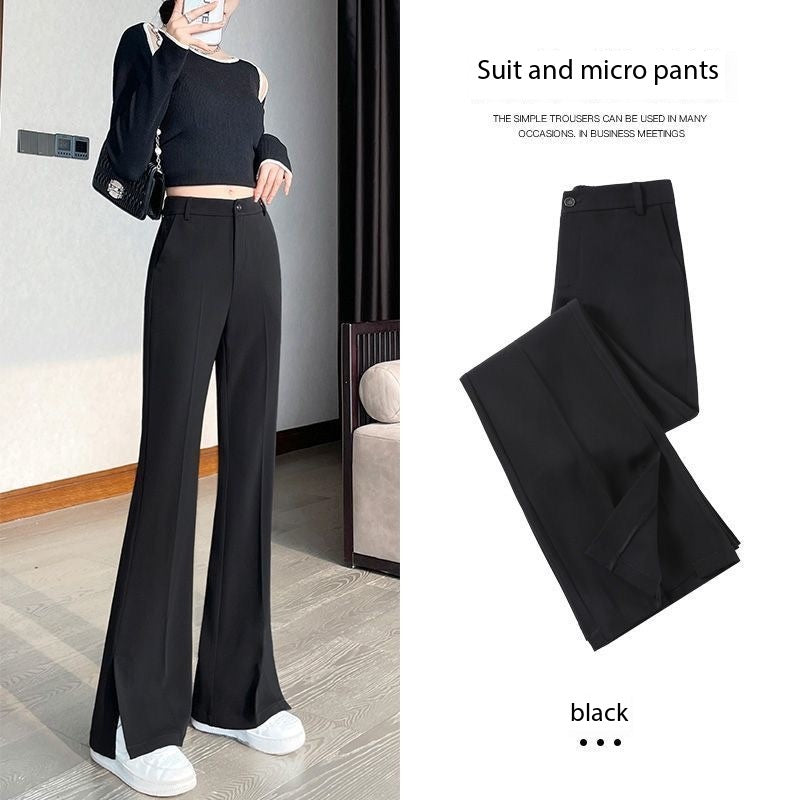 High-waisted loose slim fit versatile casual slit boot-cut suit pants