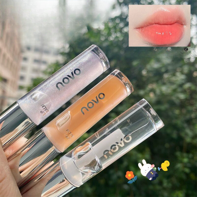 NOVO Hydrating Lip Gloss – Plumping, Exfoliating, Reduces Lip Lines, Moisturizing Lip Oil, Clear and Transparent Gloss