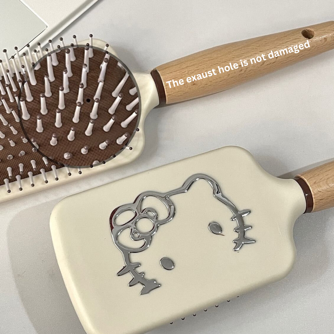 Hello Kitty Wooden Massage Hair Brush – Anti-Static Air Cushion Brush for Tangle-Free Styling