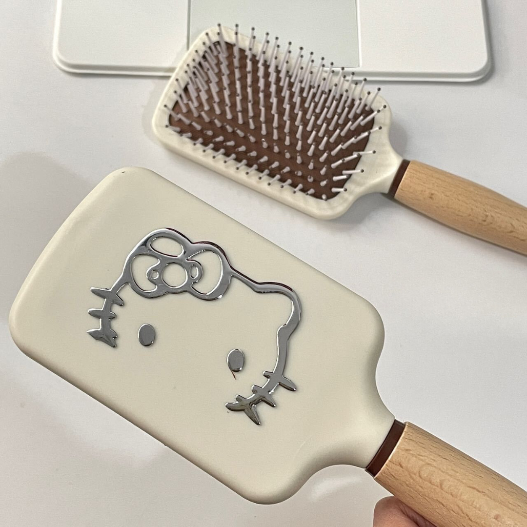 Hello Kitty Wooden Massage Hair Brush – Anti-Static Air Cushion Brush for Tangle-Free Styling