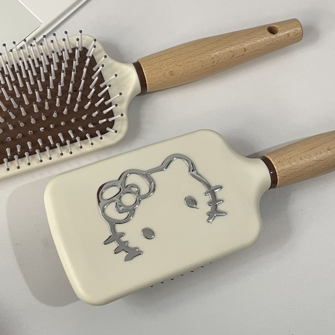 Hello Kitty Wooden Massage Hair Brush – Anti-Static Air Cushion Brush for Tangle-Free Styling