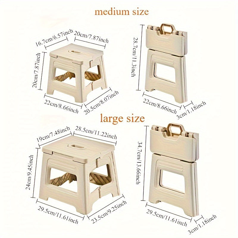 Folding Storage Stool - Durable High-Refractive-Index Polymer, Portable & Adjustable, Non-Slip for Home, Kitchen, Bathroom, Travel, Fishing - Beige, Single Pack