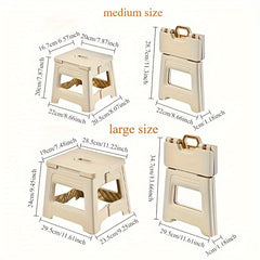 Folding Storage Stool - Durable High-Refractive-Index Polymer, Portable & Adjustable, Non-Slip for Home, Kitchen, Bathroom, Travel, Fishing - Beige, Single Pack