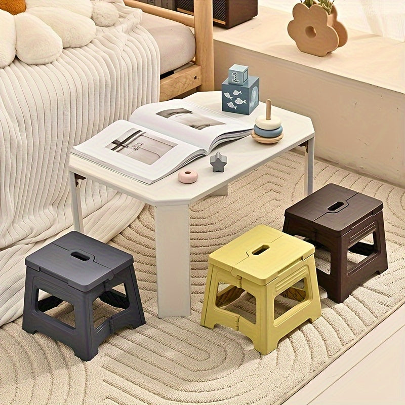 Folding Storage Stool - Durable High-Refractive-Index Polymer, Portable & Adjustable, Non-Slip for Home, Kitchen, Bathroom, Travel, Fishing - Beige, Single Pack