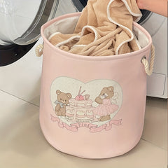 Adorable Bear & Rabbit Collapsible Laundry Basket - Thick Fabric, Decorative Storage for Toys, Clothes, Blankets - Perfect for Bedroom, Living Room, Bathroom Organization