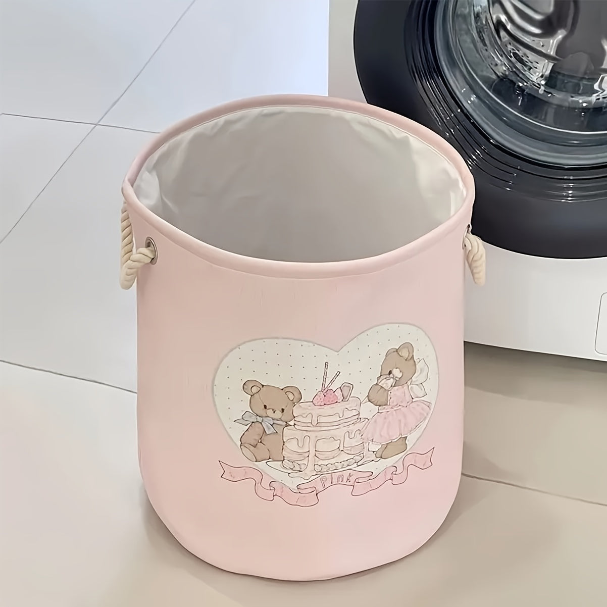 Adorable Bear & Rabbit Collapsible Laundry Basket - Thick Fabric, Decorative Storage for Toys, Clothes, Blankets - Perfect for Bedroom, Living Room, Bathroom Organization