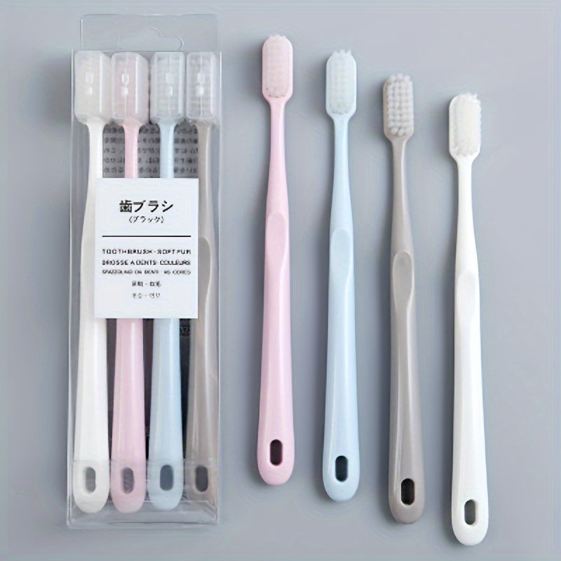 Japanese Style Macaron Toothbrushes - 4-Pack with Charcoal Infused Soft Bristles