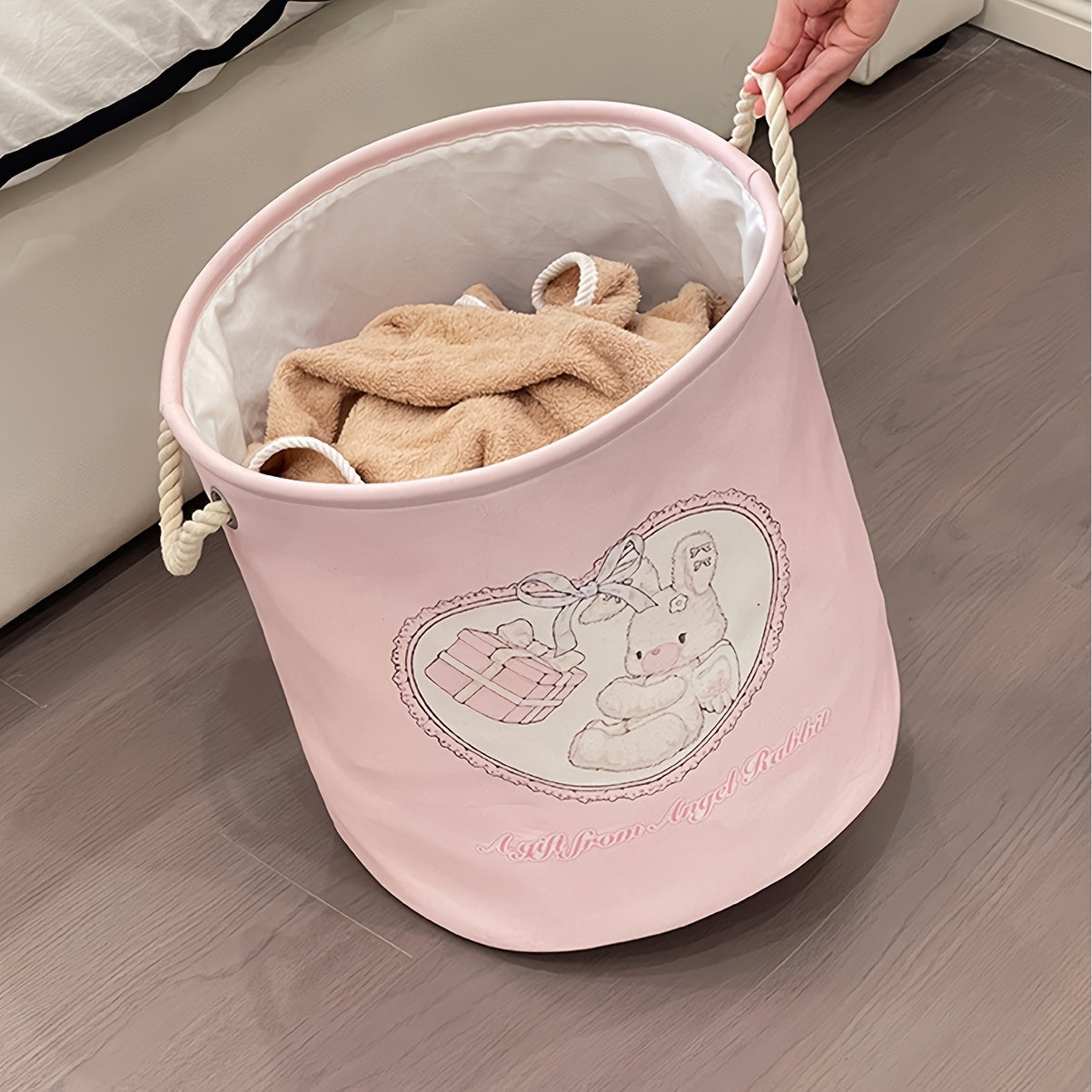 Adorable Bear & Rabbit Collapsible Laundry Basket - Thick Fabric, Decorative Storage for Toys, Clothes, Blankets - Perfect for Bedroom, Living Room, Bathroom Organization