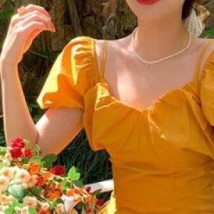 French V-neck  puff sleeve mustard off-shoulder long Dress