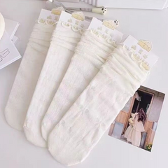 White Lace Trim Mid-Calf Socks - Japanese JK Style