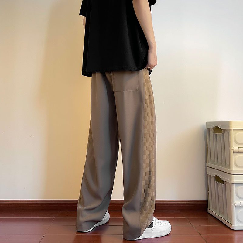 American style high street checkerboard men's  thin section loose straight leg tide brand drop feeling wide leg casual trousers