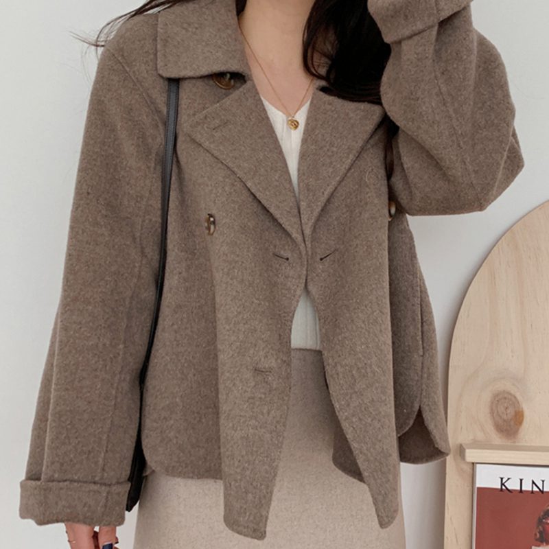 Collar double-breasted loose casual all-match long-sleeved warm woolen coat