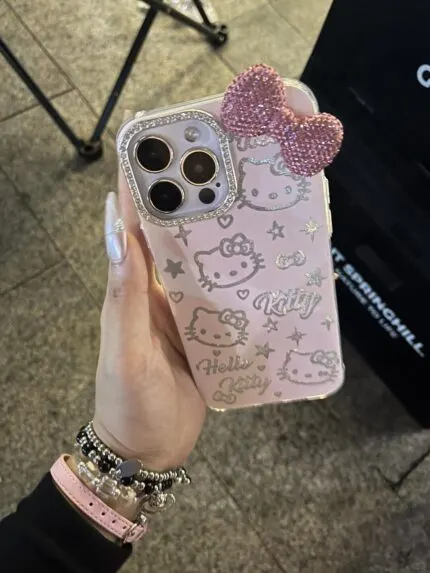 Hello Kitty Rhinestone Bowknot Full Coverage Phone Case for Apple Phones
