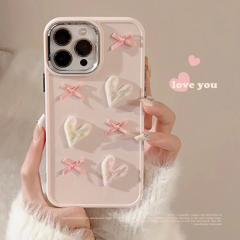IMG_7255 3D Pink Heart Bow iPhone Case – Electroplated Soft Cover - Image 1