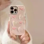 3D Pink Heart Bow iPhone Case – Electroplated Soft Cover - Image 5
