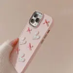 3D Pink Heart Bow iPhone Case – Electroplated Soft Cover - Image 4