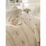 French retro floral embroidered seersucker fabric washed cotton bed sheets four-piece set with quilt cover | Aesthetic bedding - Image 2