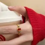 Matte Gold Enamel Ring - Retro Chinese Style Statement Jewelry - Image 7