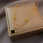 Double-Layer Four-Leaf Clover Necklace –  Titanium Steel Luxury Chain