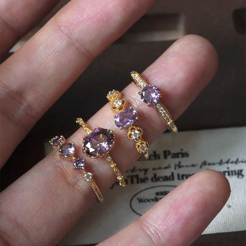 13389447113153756 French Retro Purple Open Ring – Sparkling Vintage-Inspired Statement Ring for Women - Image 1