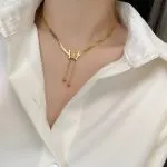 Gold Matte Butterfly Tassel Choker – Titanium Steel Snake Chain Necklace - Image 3