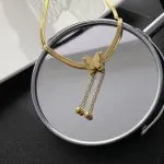 Gold Matte Butterfly Tassel Choker – Titanium Steel Snake Chain Necklace - Image 2