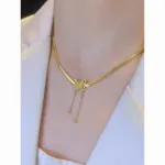 Gold Matte Butterfly Tassel Choker – Titanium Steel Snake Chain Necklace