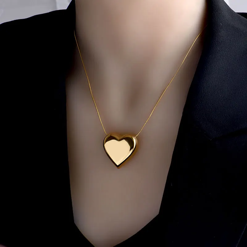 13389785302153288 Double-Sided Heart Titanium Steel Necklace – Light Luxury Clavicle Chain - Image 1