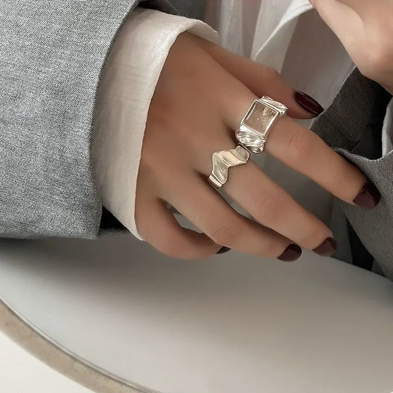 13390404831835108 Sugar Cube Crystal Open Ring – French INS Style, Light Luxury Statement Jewelry - Image 1