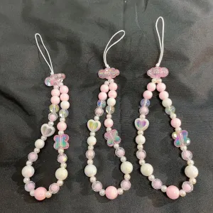 INS Style Pink Beaded Flower Phone Chain – Universal Phone Strap with Camera Charm
