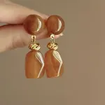 French Vintage Acrylic Long Earrings – Cream Almond and Sunset Orange Elegant Statement Studs