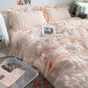Korean Style Minimalist Lace Bedding Set – Ultra Soft 3/4 Piece Comforter Set for Dorm or Home