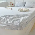 Washed Cotton Fitted Sheet – Simple Checkered & Solid Color Mattress Protector, Full Wrap Bed Sheet 3-Piece Set - Image 2