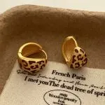 Gold Irregular Texture Stud Earrings – Leopard Pattern Design - Image 2