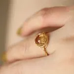 Yellow Crystal Glass Cabochon Ring – Silver Alloy Ring - Image 2