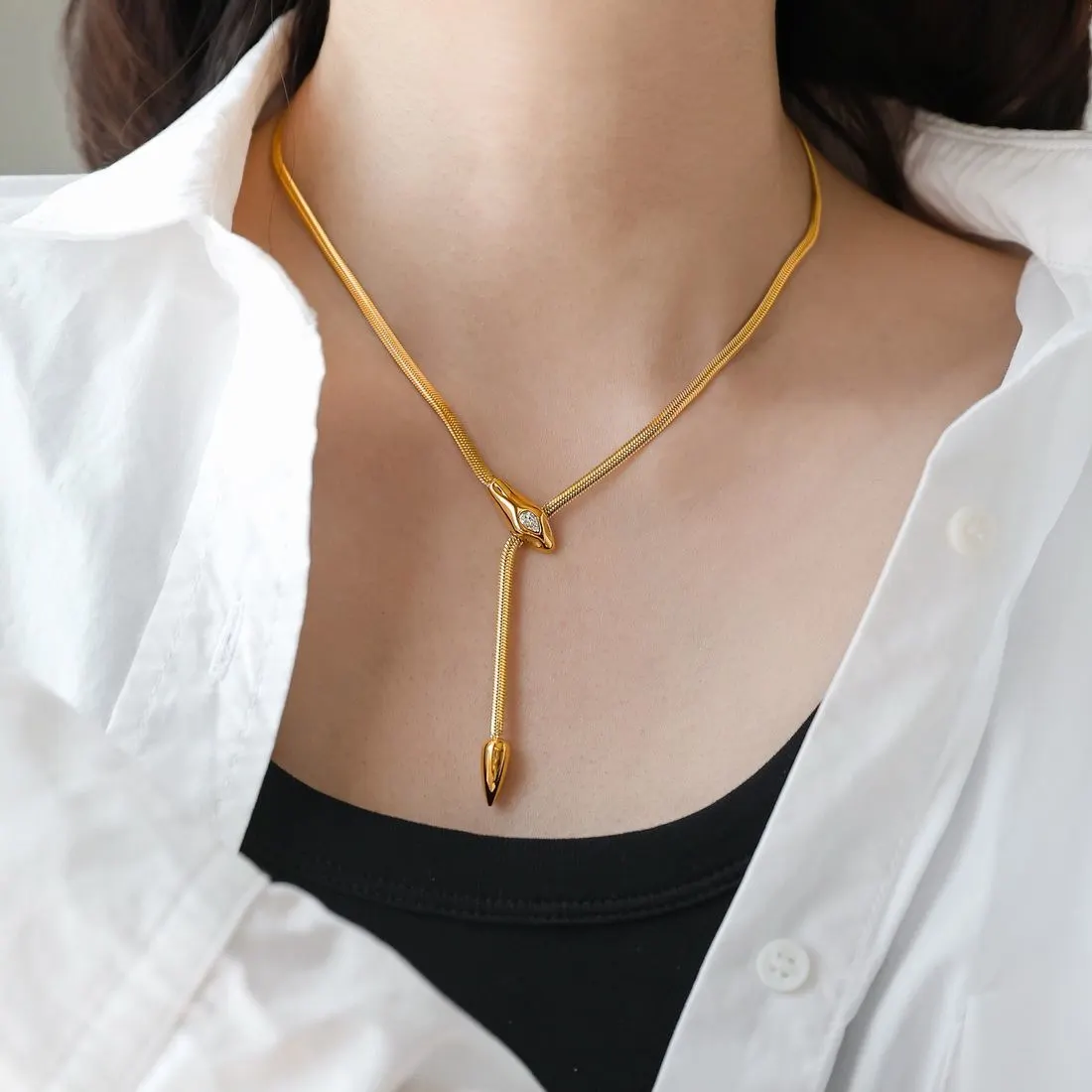 54352717-af2f-4062-890d-42201a7f7e24.jpeg.a Silver Serpent Zircon Necklace for Women, Anti Tarnish Snake Bone Collarbone Chain - Image 1