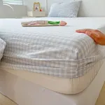 Washed Cotton Fitted Sheet – Simple Checkered & Solid Color Mattress Protector, Full Wrap Bed Sheet 3-Piece Set - Image 5