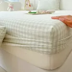 Washed Cotton Fitted Sheet – Simple Checkered & Solid Color Mattress Protector, Full Wrap Bed Sheet 3-Piece Set - Image 6