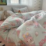 Korean Cute Bunny blue washed cotton bed sheets and quilt cover set super soft bedding’s - Image 3