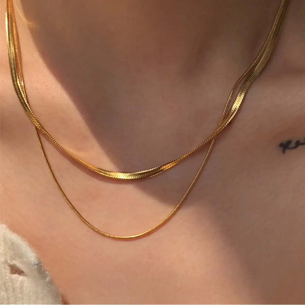 Image_20250112151240 Double Layered Snake Chain Necklace for Women – High-End Gold Titanium Steel Vintage Clavicle Choker - Image 1