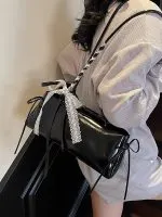 Women’s Bow Ribbon Shoulder Baguette Underarm Bag - Image 2