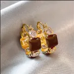 Retro Maillard style unique tiger eye stone earrings for women light luxury versatile high-end earrings - Image 8