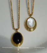 Non-Fading Titanium Steel Cat's Eye Stone Necklace – Vintage Black Gold French Style Luxury Sweater Chain - Image 2