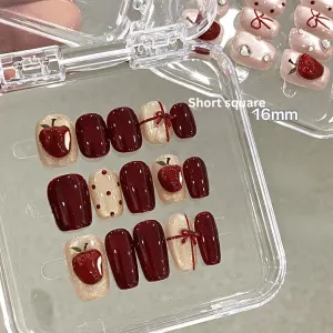 Handmade Christmas Apple Press-On Nails – Short High-End Nail Art Series