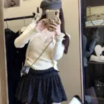 Korean Polka Dot Bubble Hem A-Line Mini Skirt - Image 6