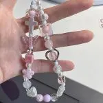 Sakura Metal Heart Phone Case Universal CCD Camera Strap Short Cord Chain Pendant Gentle - Image 2