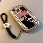 Pink Text Black Cat Cartoon Phone Case for Apple Phones - Image 4