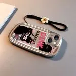 Pink Text Black Cat Cartoon Phone Case for Apple Phones - Image 2