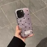 Korean Style INS Style Taro Purple Ripple Texture with Black Polka Dots iPhone Case - Image 3