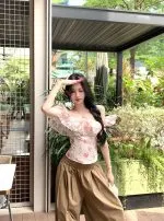 Floral Off-Shoulder Ruffle Blouse – Lace Trim Slim Fit Feminine Top - Image 5